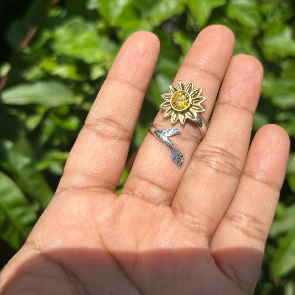 Sunflower Sterling Silver Adjustable Ring - image 3